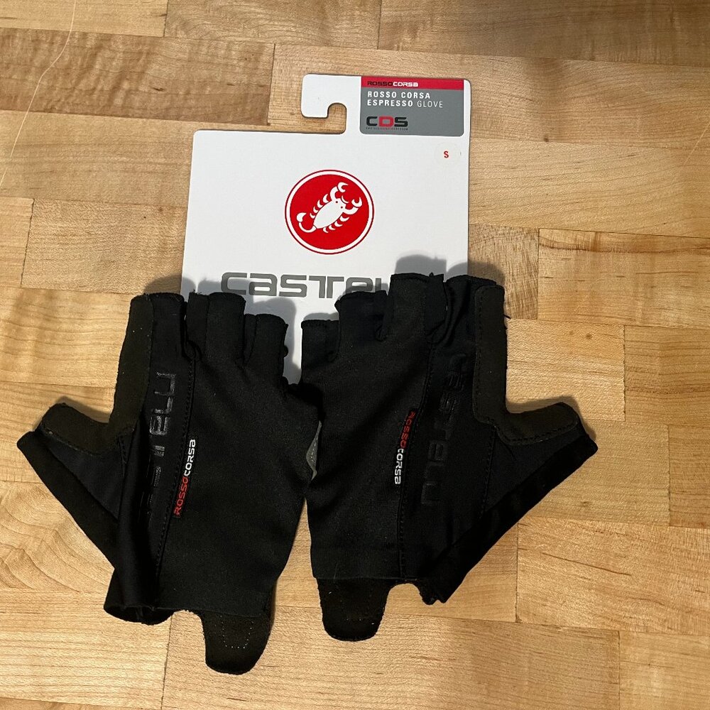 New Men's Small Castelli Rosso Corsa Espresso Cycling Gloves Black